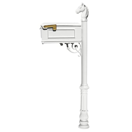 Qualarc Mailbox w/ornate base and horsehead finial LM-701-LPST-WHT